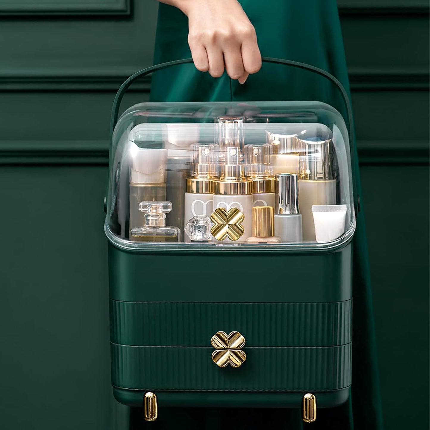 Makeup Organizer | 3-Tier Cosmetic Storage Box with Dust Cover & Drawers | Ivory