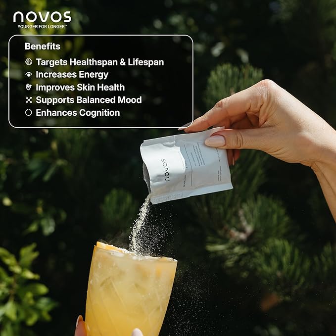 NOVOS Core Longevity Mix, Anti-Aging Supplement, Drink Powder Packet Unflavored - Skin Support, Energy, Mood Support, Sleep and Cognition Support - 30 Servings