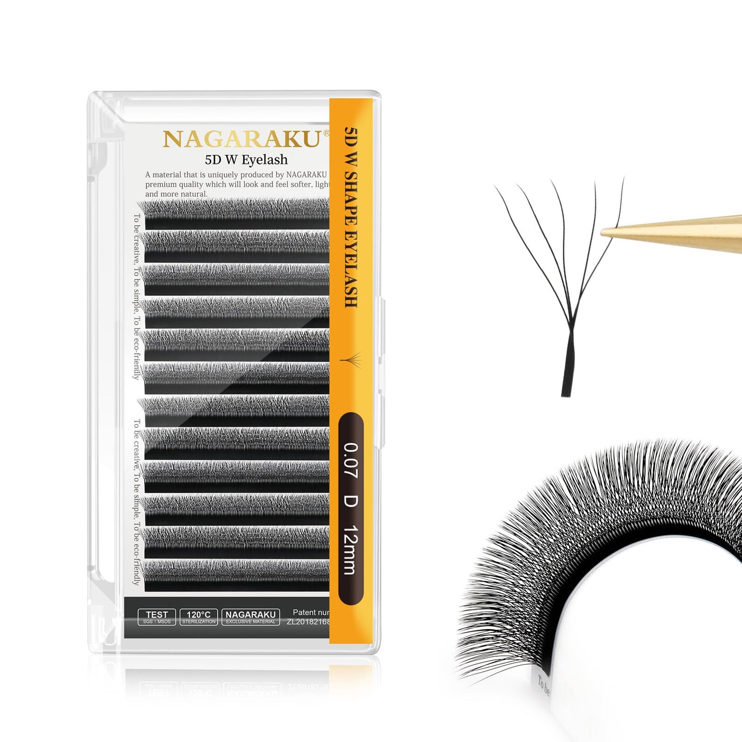 Nagaraku 5D W Shape Eyelash Extension Supplies Natural Soft Volume 0.07Mm D Curl 12Mm Premade Fans Faux Mink Matte Black Cluster