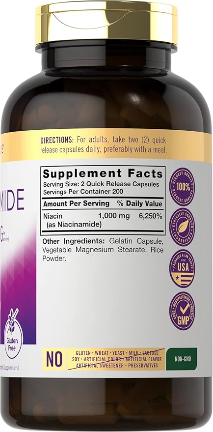 Carlyle Niacinamide | 1000 mg | 400 Capsules | Vitamin B3 Niacin | High Potency Formula | Non-GMO, Gluten Free Supplement
