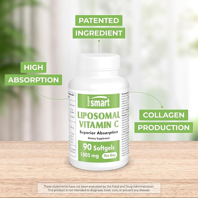 Supersmart Liposomal Vitamin C 1005mg per Day (High Absorbption) - Patented Vitamin C Supplement - Collagen Production | Non-GMO & Gluten Free - 90 Softgels