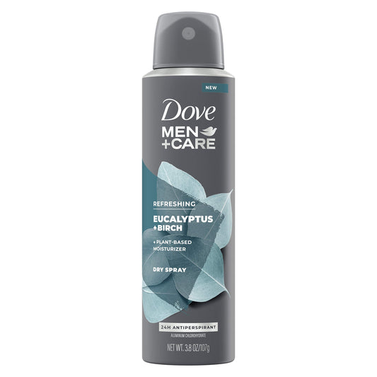 Dove Men+Care Antiperspirant Dry Spray Deodorant For Men Eucalyptus + Birch 48 Hour Sweat And Odor Protection 3.8 Oz