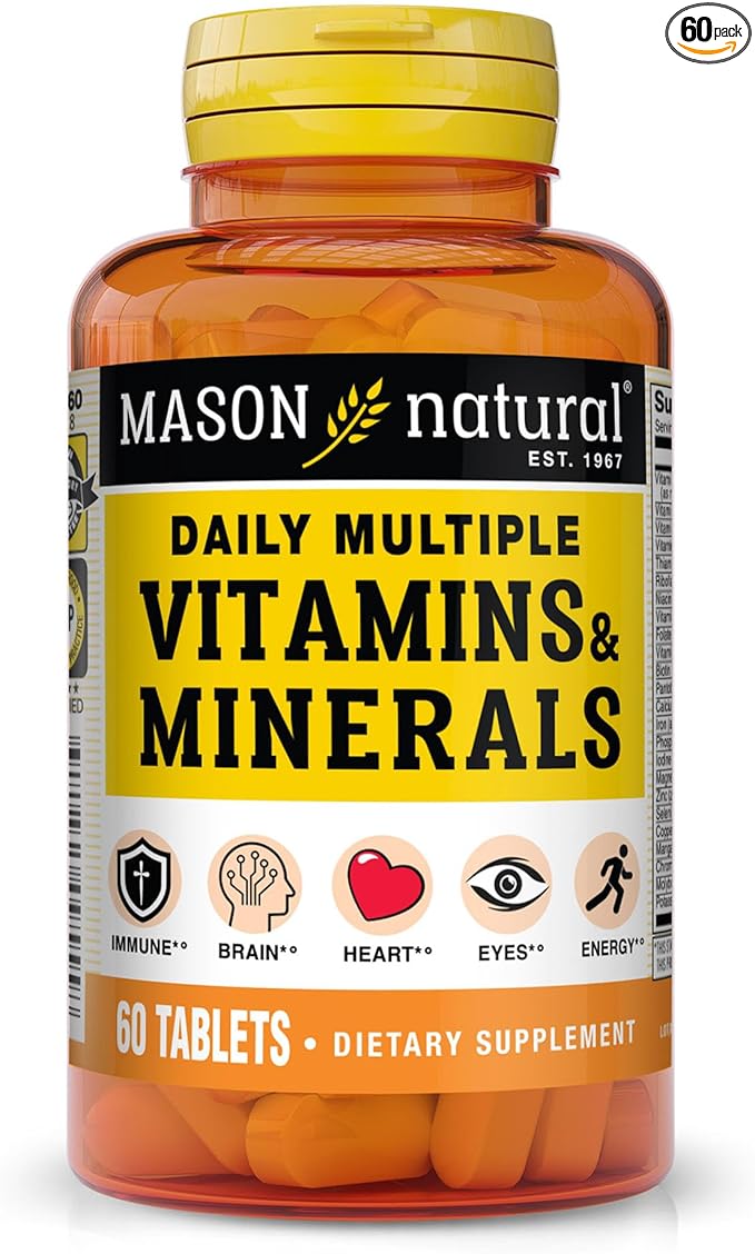 MASON NATURAL Daily Multiple Vitamins with Minerals, 24 Essential Nutrients for Overall Health, 60 Tablets