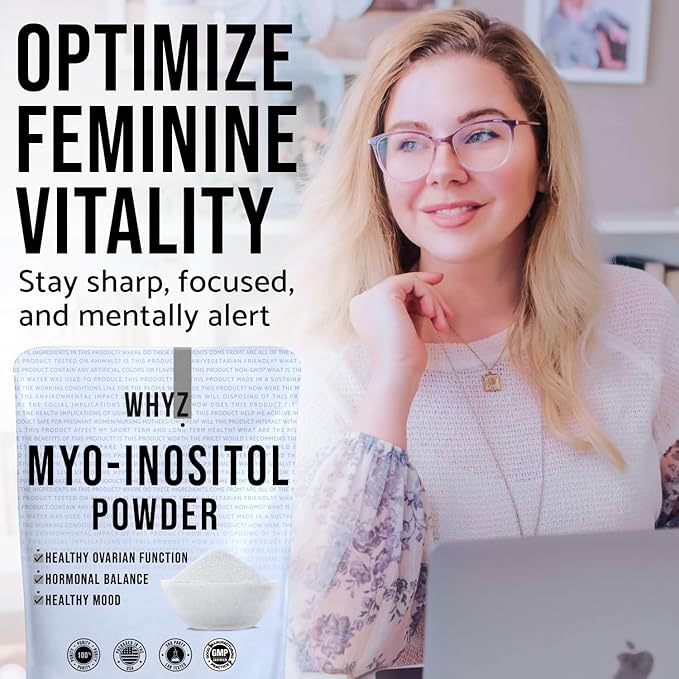 Myo-Inositol Powder 8oz, Natural Myo Inositol Supplement for Ovarian Support, Fertility and Hormonal Balance, Pure Inositol Powder, Myo-Inositol Supplement for Energy, Brain Health, 454 Servings