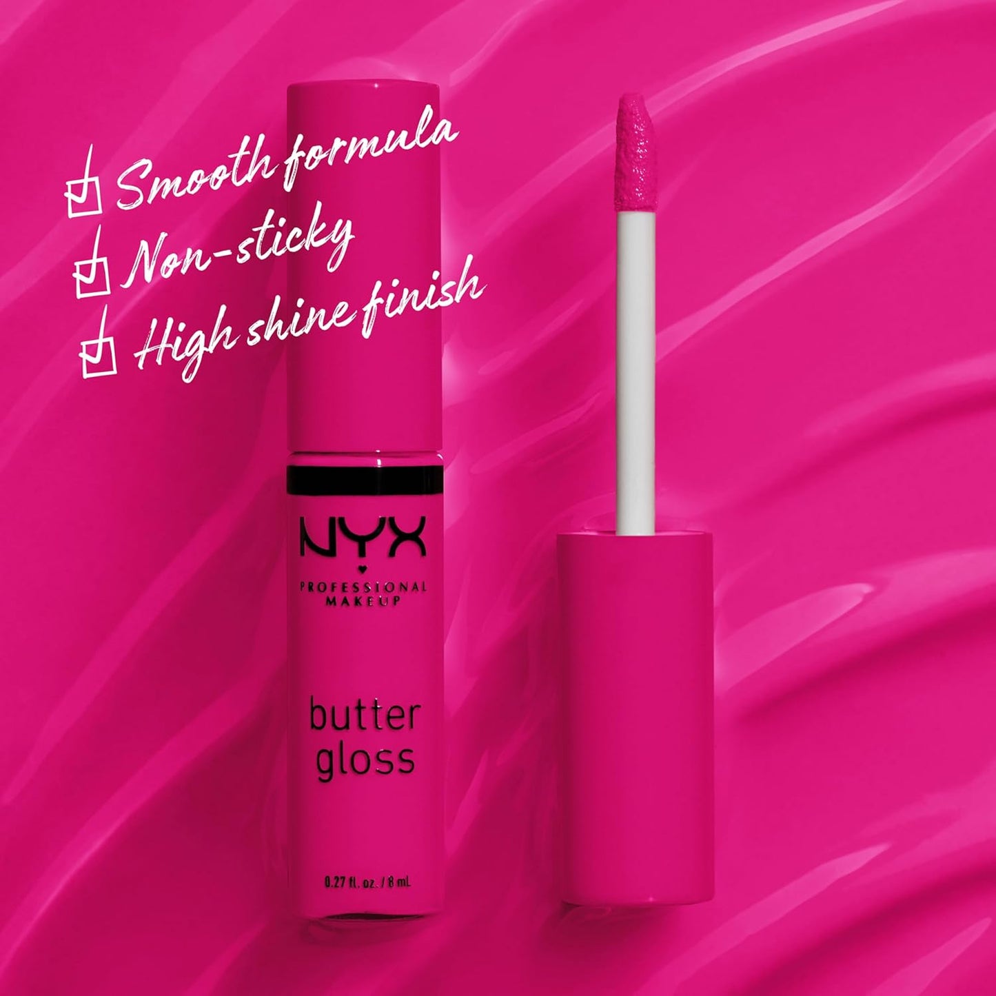 NYX Butter Gloss | Non-Sticky Hot Pink Lip Gloss | Summer Fruit Flavor