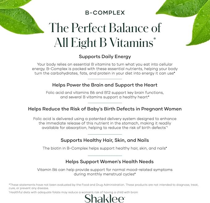 Shaklee - B-Complex- The Ultimate Energy Boost with Patented Bioactivated Absorption System™ - B Vitamins for Enhanced Well-Being - Supports Energy, Cardiovascular, and Brain Health - 240 Tablets