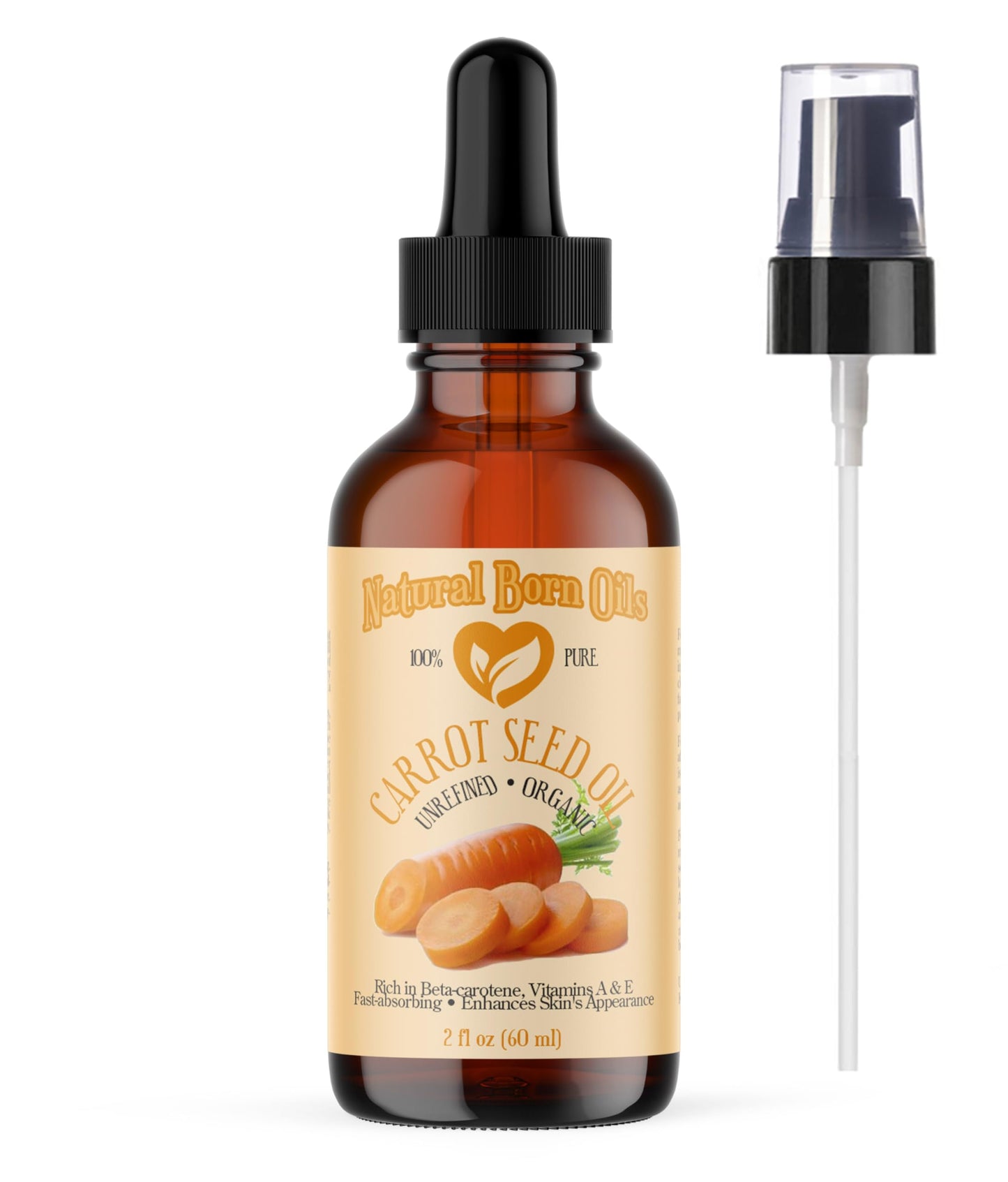 Natural Born Oils Carrot Seed Oil, 4oz, Organic, Cold-Pressed, Antioxidant-Rich, Perfect for Skin Revitalization, Hair Health