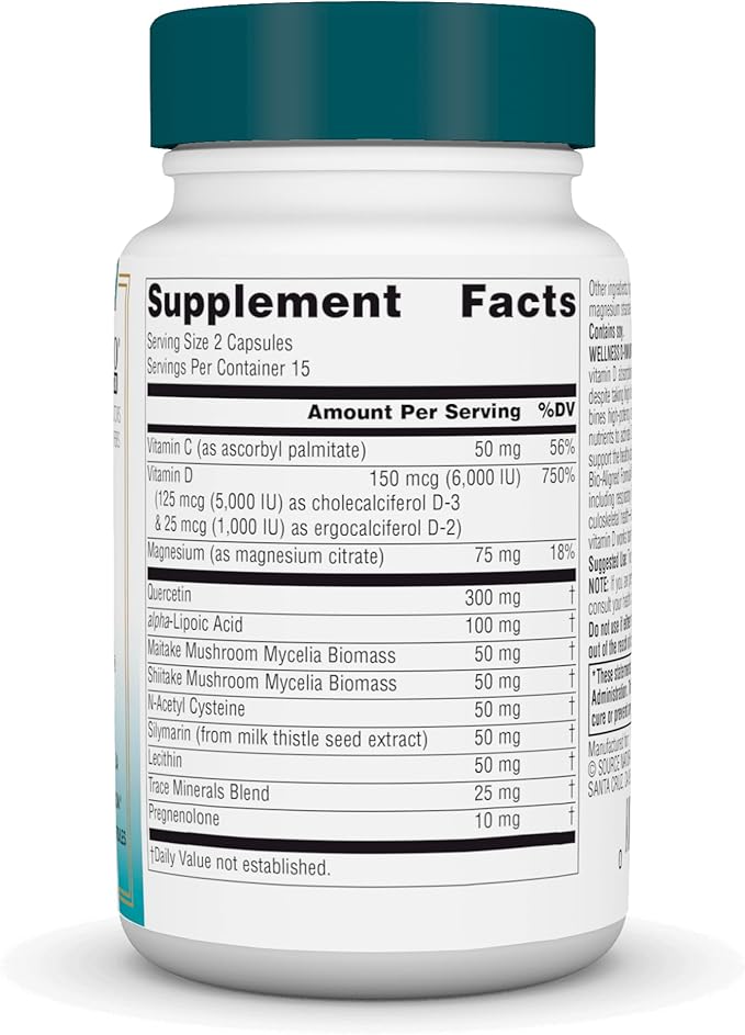 Source Naturals Wellness D-mmunity, Bio-Aligned Vitamin D Immune Formula, Supports Optimal Absorbtion and Utilization*, 125 mcg (5,000 IU) D-3-30 Vegetarian Capsules
