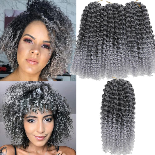 Sharopul Kinky Curl Short Hair Style 8Inch Afro Kinky Twist Hair 3little pcs silver gray color Soft Synthetic Crochet Braiding H