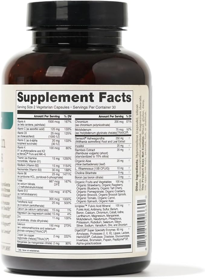 NatureWise Multivitamin for Men + Stress Support + Fulvic Ionic Minerals + Probiotics for Immunity, Male Health, Digestion + Whole Organic Foods - Vegetarian, Non-GMO - 60 Capsules[1-Month Supply]