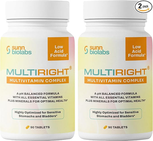 MULTIRIGHT | LOW ACID MULTIVITAMIN for Sensitive Stomachs, Bladders or IC | 14 Vitamins & 14 Minerals | Bladder-Friendly, pH Balanced | Easy on Digestion-Less Acidic | Buffered Vitamin C | 180 Tab (2)