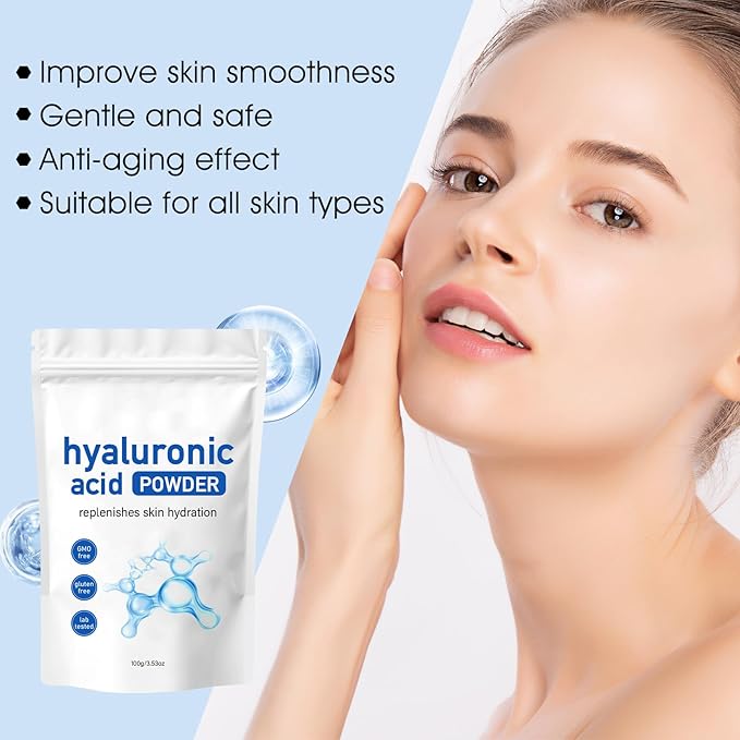 Hyaluronic Acid Powder for Skin Care, Vegan Cosmetic Grade, Water Soluble Hydrating Ingredient for DIY Facial Serum & Skin Moisture