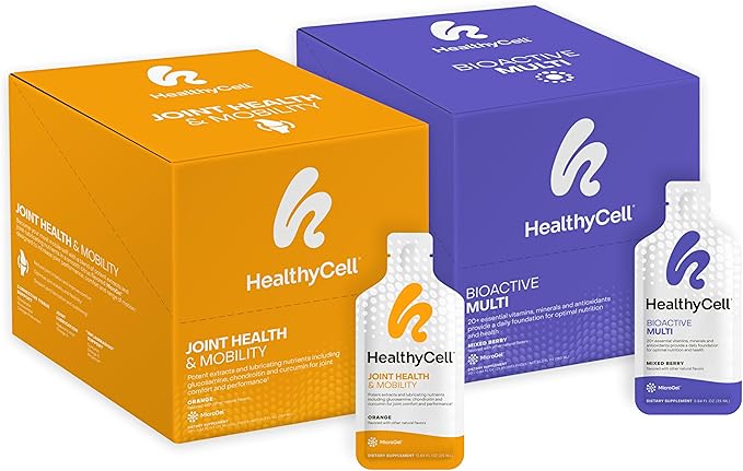 Healthycell Bioactive Multi + Joint Health & Mobility Bundle - Complete Daily Vitamin for Men and Women + Joint Lubrication Supplement - Maximum Absorption Liquid Supplements - 30 Gel Packs x 2