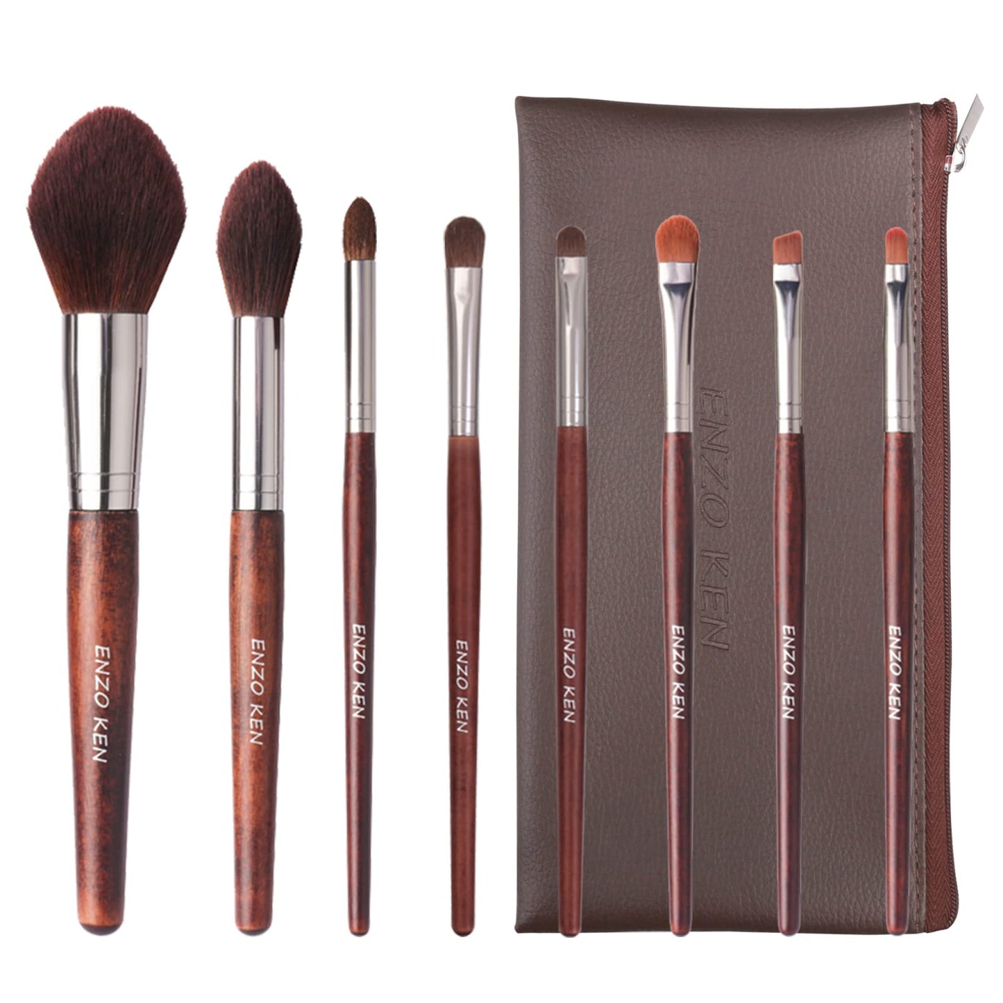 Enzo Ken Walnut Makeup Brushes Set Professional, Natural Pony Hair Makeup Brush Set With Case, Cosmetic Brushes Makeup Set, Natu