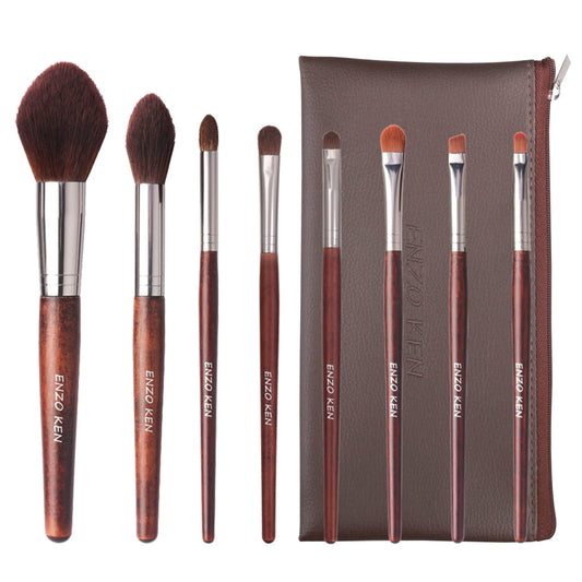 Enzo Ken Walnut Makeup Brushes Set Professional, Natural Pony Hair Makeup Brush Set With Case, Cosmetic Brushes Makeup Set, Natu