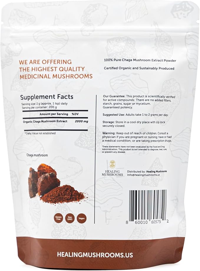Chaga Mushroom Extract Powder, for Digestion, Energy, Immune Support & Boost The Body's Natural Defense mechanisms (200 Gram)