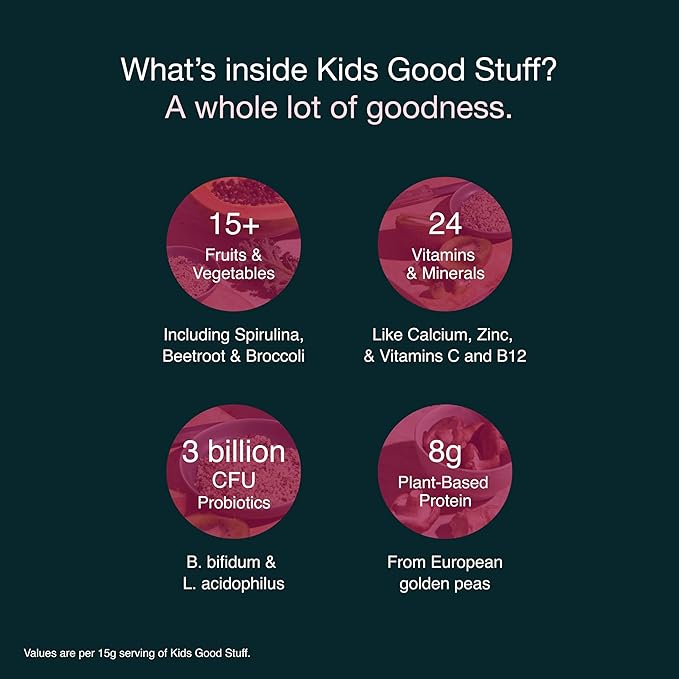 Nuzest - Kids Good Stuff - Vegan Smoothie Mix - Vanilla Caramel - Multivitamin Nutritional Supplement Protein Shake - Dairy Free - Supporting Growth and Development - 225g/ 7.9 oz (15 Servings)