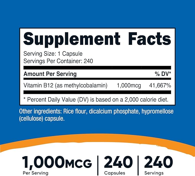 Nutricost Vitamin B12 (Methylcobalamin) 1000mcg, 240 Capsules - Vegetarian, Non-GMO & Gluten Free B12 Supplement