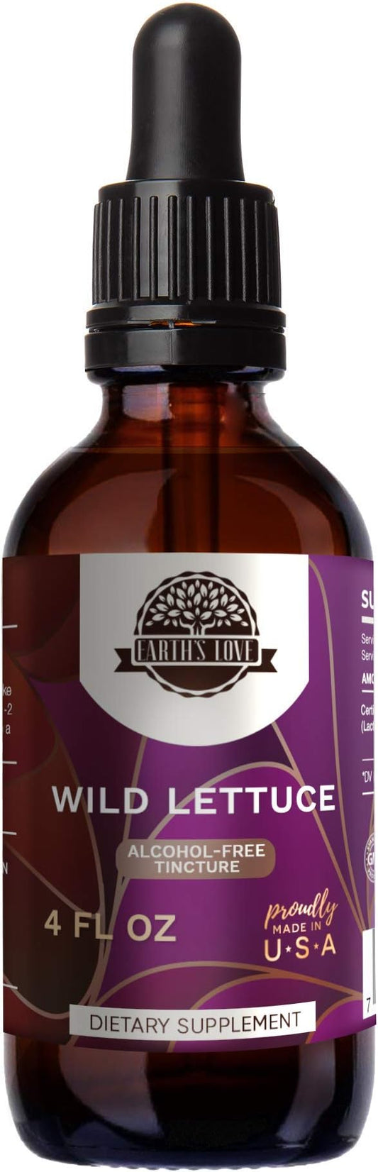 Earth's Love - Wild Lettuce Alcohol-Free Herbal Extract Tincture, Super-Concentrated Wild Lettuce (Lactuca virosa) Dried Herb (4 Fl Oz)