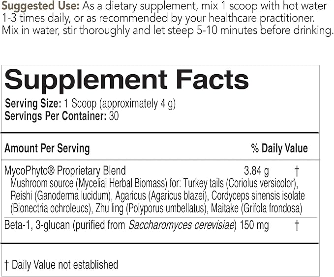 EcoNugenics MycoPhyto Mushroom Complex 120 Gram Powder - Immune System Support Mushroom Blend Supplement - Cardio, Liver & Nootropic Brain Support