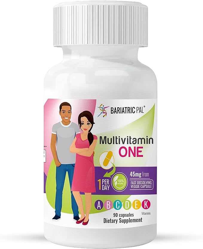 BariatricPal 90-Day Bariatric Vitamin Bundle (Multivitamin ONE 1 per Day! Capsule with 45mg Iron and Calcium Citrate Soft Chews 500mg with Probiotics - Blue Raspberry)