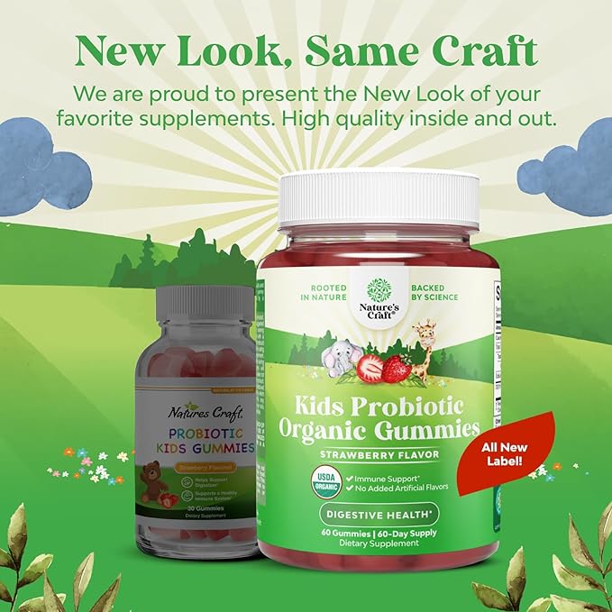 USDA Organic Kids Probiotic Gummies - Gut Bacteria Probiotics for Digestive Health & Stomach Relief - Gentle 2.5B CFU Kids Immune Support & Gut Heath Supplement - Vegan & Non-GMO Chews - 60 Count
