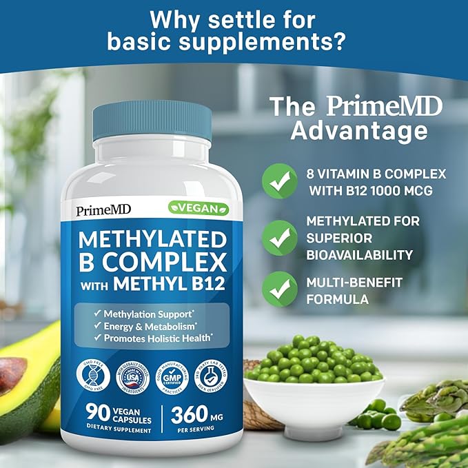 Methylated B Complex with Methylfolate and B12 Methylcobalamin 1000 mcg - Methylated Multivitamin for Energy, Brain Function, and Wellness - Vitamin B Complex for Men & Women (90 Servings) (Pack of 2)