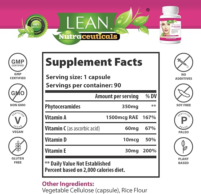 Skin Care Phytoceramides, 90 Day Hydration Focus Super Ceramide Supplements for Women and Men, Wrinkle Support Factor Pills, Give youth to the Face with Multivitamin A, C, D, E Gluten Free 90 Capsules