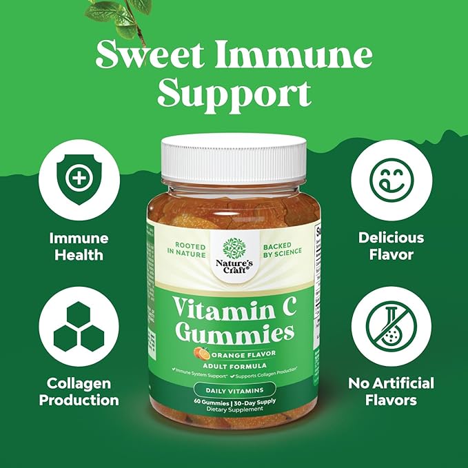 Natures Craft Bundle of Potent Daily Multivitamin Gummies for Adults for Energy and Immunity and Chewable Vitamin C Gummies for Adults Halal Vitamin C Immune Support Gummies