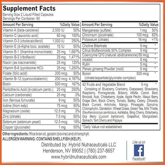 MiracleMulti Liquid Multivitamin Capsules for Men & Women - Complete Whole Food Blend Daily Vitamin & Mineral Supplement with CoQ10, B12, 42 Superfood Enzyme - 120 Softgels