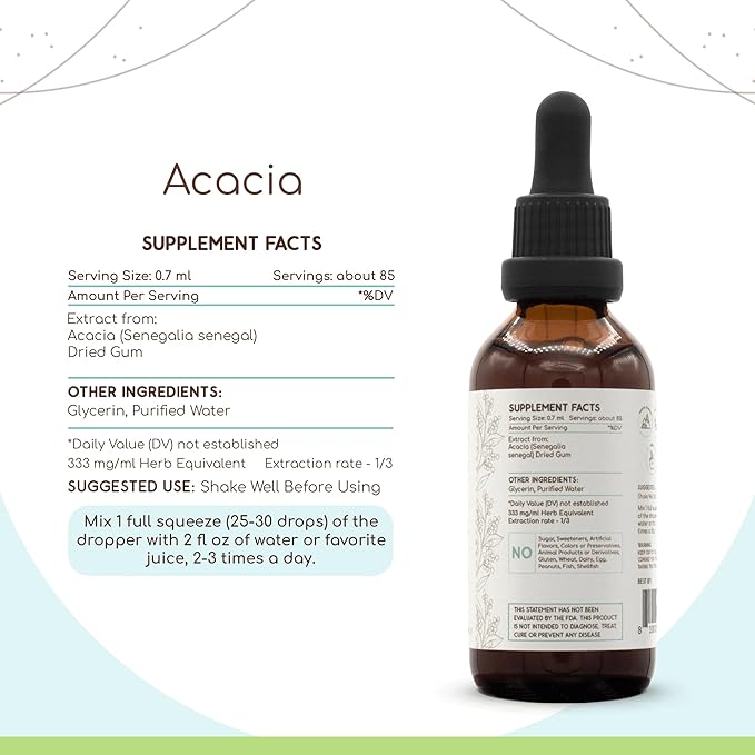 Acacia B60 Alcohol-Free Herbal Extract Tincture, Super-Concentrated Acacia (Senegalia Senegal) (2 fl oz)