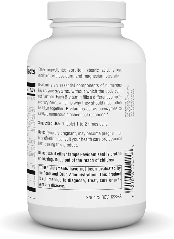 Source Naturals B-50 Complex 50 mg B-Vitamins for Energy Production Support - 250 Tablets