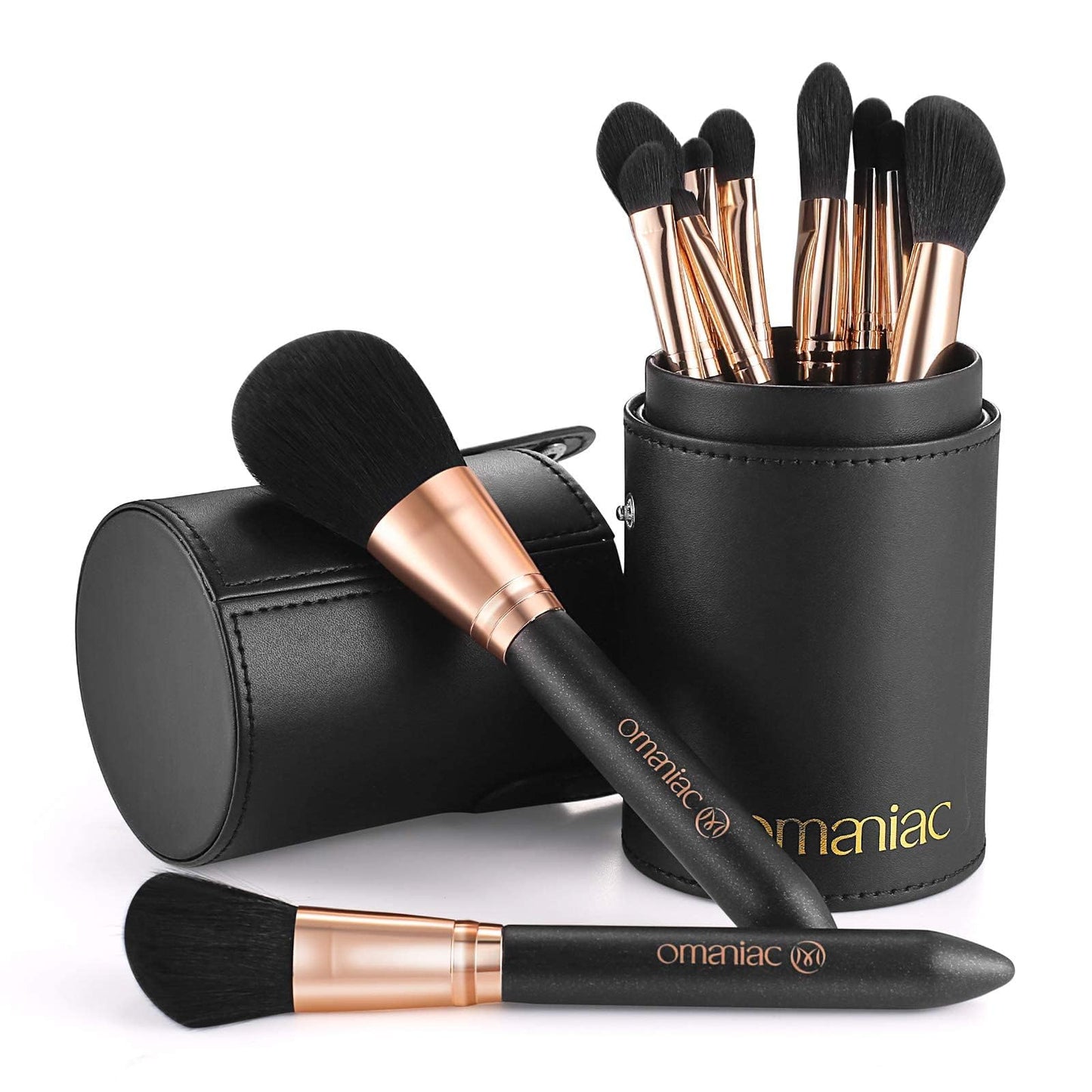Omaniac Makeup Brush Set Professional, 12 Pearlescent Wood Handle Makeup Brushes, Premium Cruelty-Free Synthetic Fiber Hair, Tra