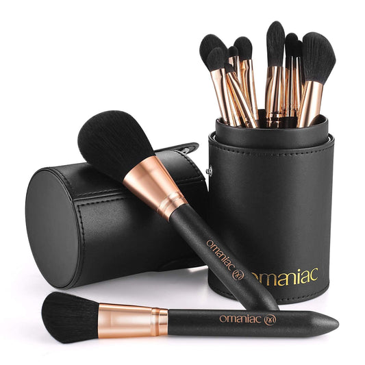 Omaniac Makeup Brush Set Professional, 12 Pearlescent Wood Handle Makeup Brushes, Premium Cruelty-Free Synthetic Fiber Hair, Tra