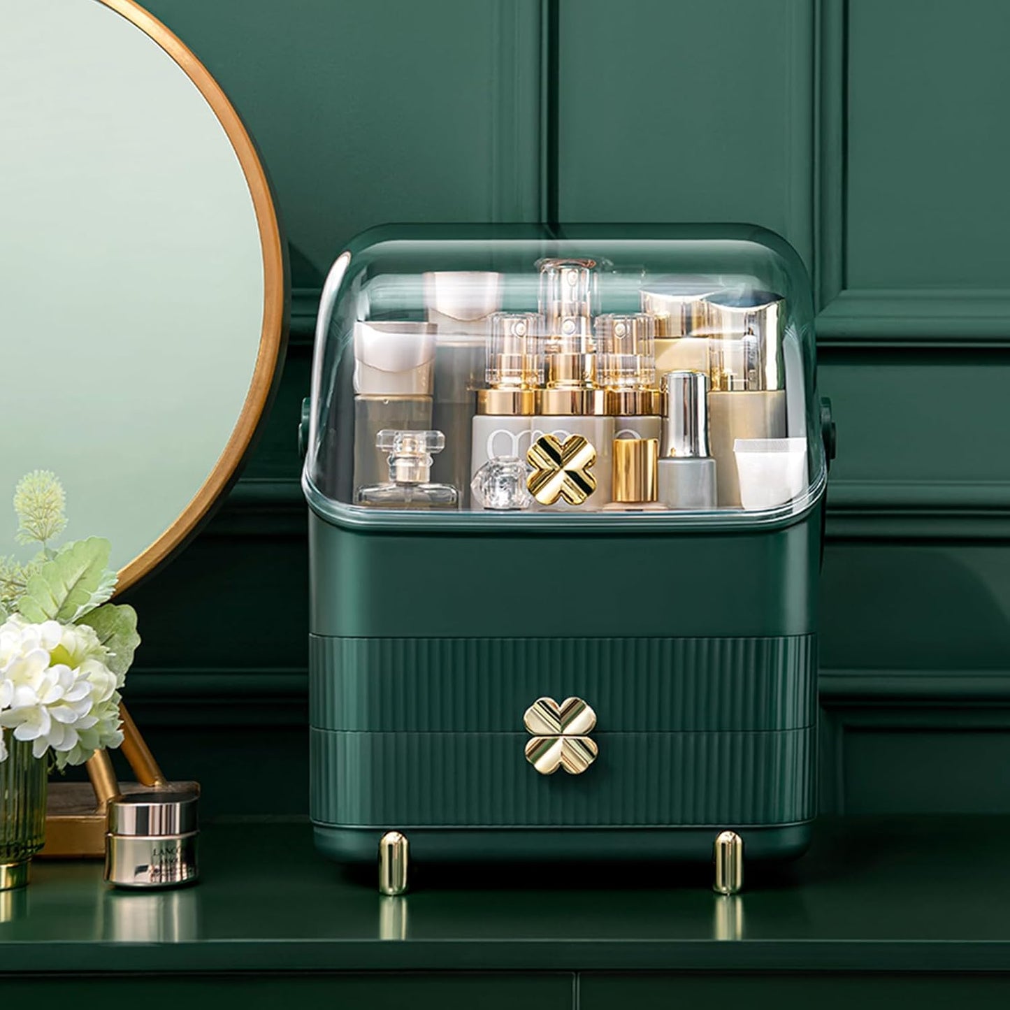Makeup Organizer | 3-Tier Cosmetic Storage Box with Dust Cover & Drawers | Ivory