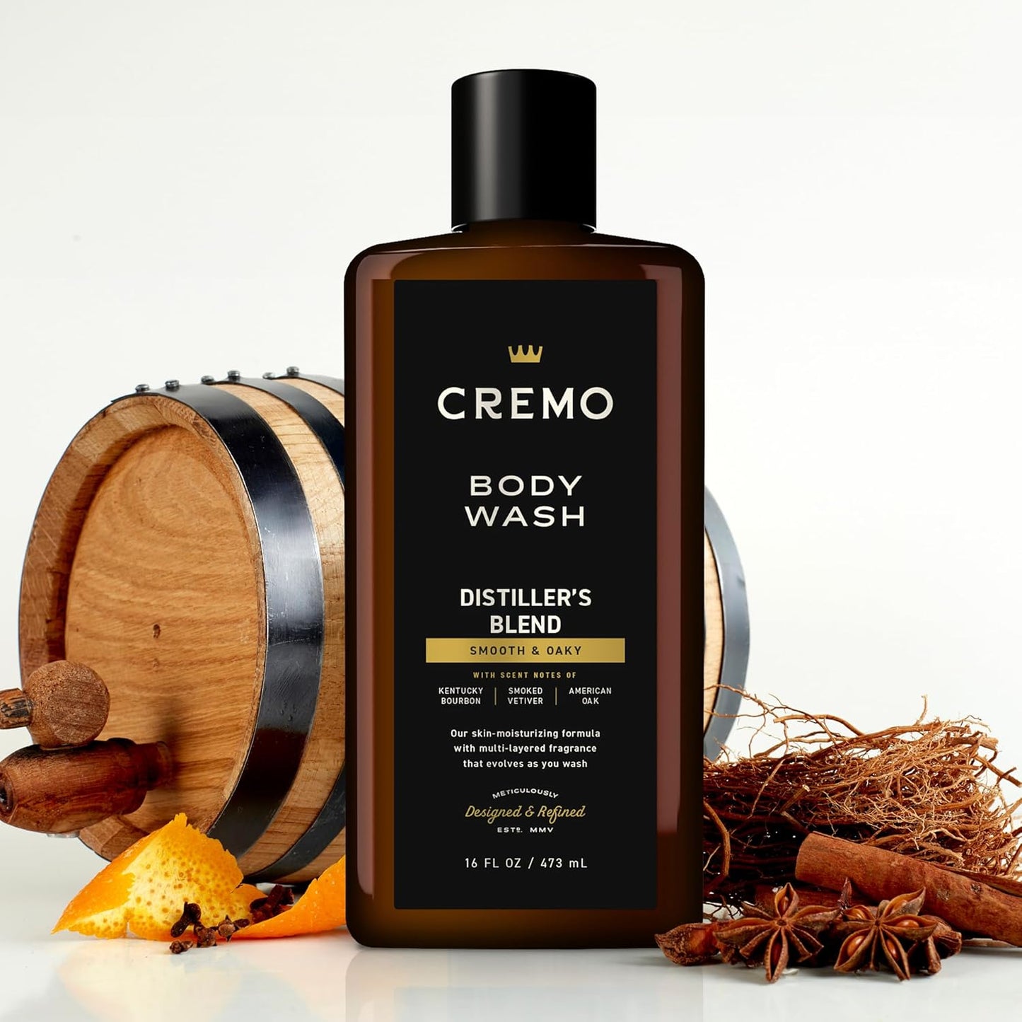 Cremo Body Wash for Men | Kentucky Bourbon & Smoked Vetiver | 16 Fl Oz