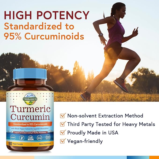 Turmeric Curcumin Supplement 1800mg, with Black Pepper 15mg for Maximum Absorption, 95% Curcuminoids, Mobility & Antioxidant Support, Made in USA, Non-GMO, No Gluten, 90 Vegan Capsules