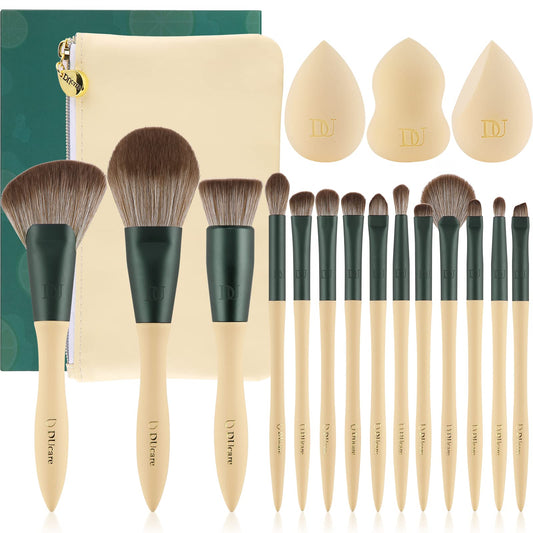 Ducare Makeup Brushes 14Pcs With 3Pcs Makeup Spong & Cosmetic Bag - Lime Mojito Series Valentines Day Gifts Professional Kabuki