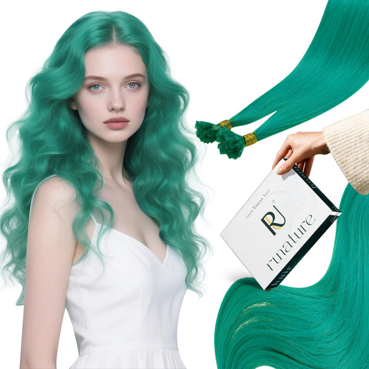 Runature U Tip Hair Extensions Human Hair Teal K Tip Hair Extensions Real Human Hair 16 Inch Keratin Tip Extensions Hot Fusion R