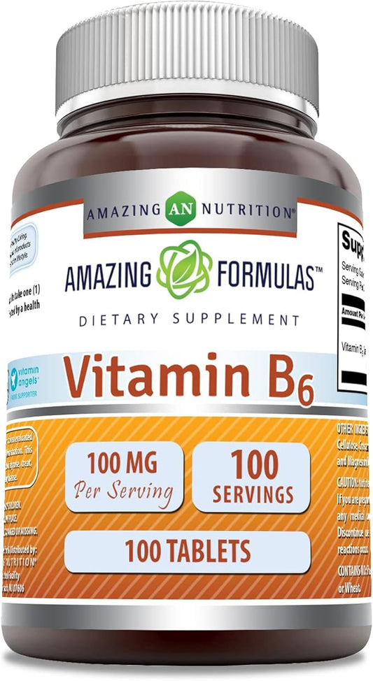 Amazing Formulas Vitamin B6 Pyridoxine 100mg 100 Tablets Supplement | Non GMO | Gluten Free | Made in USA
