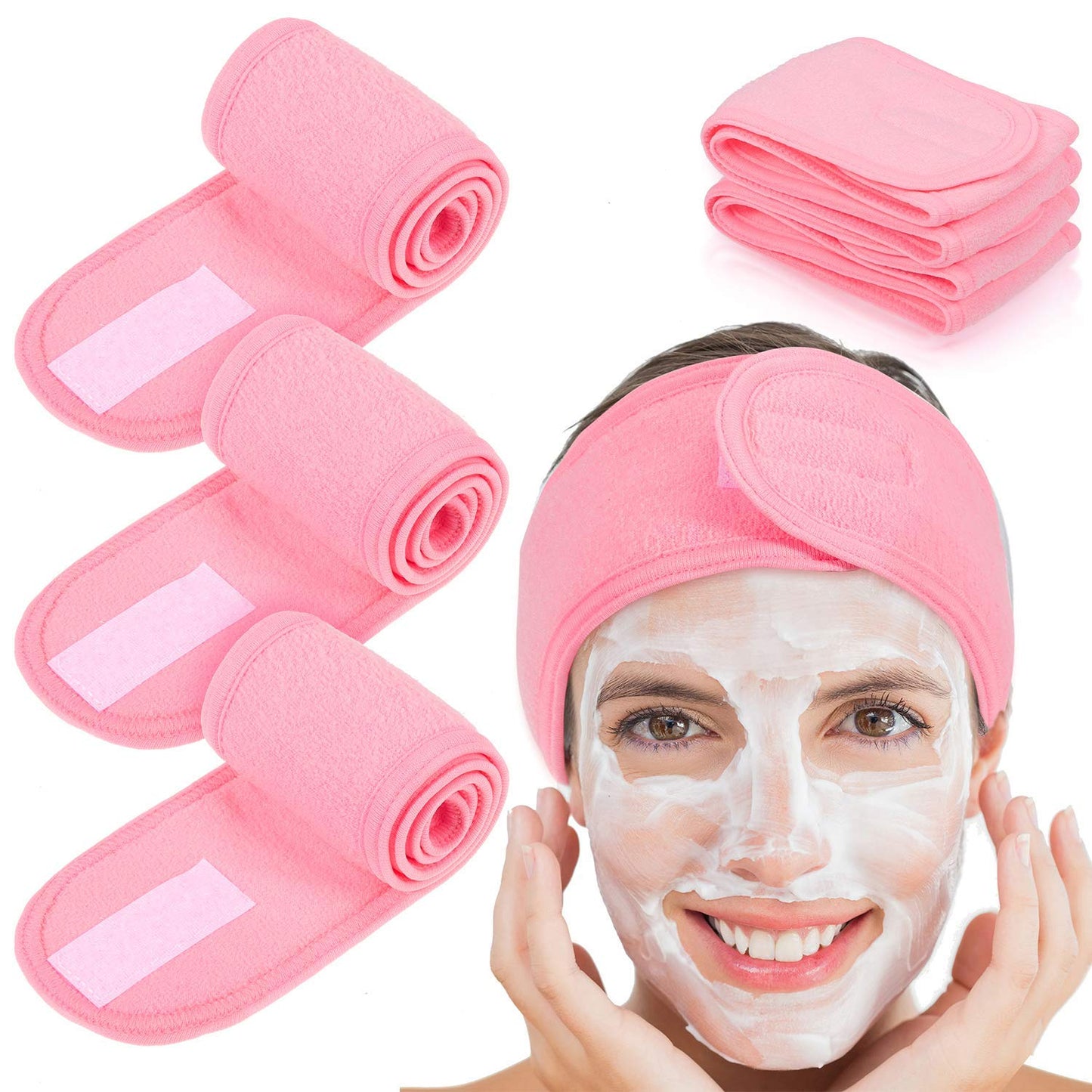 Whaline 4 Pcs Spa Headband, Make Up Hair Band, Stretch Terry Cloth Headband For Sport Yoga Shower (Pink)