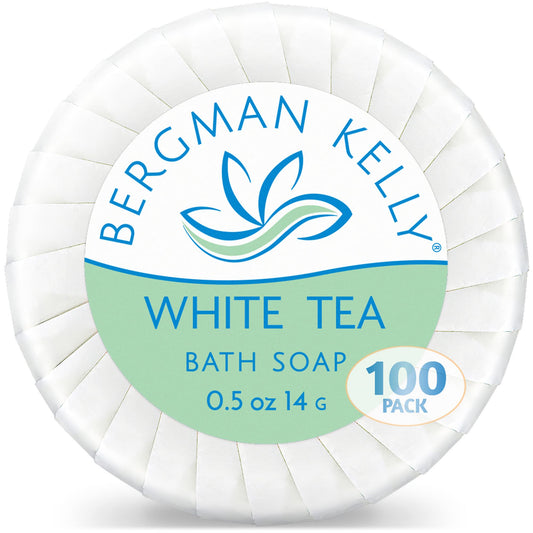 Bergman Kelly - Hotel Soap Bars - White Tea, 0.5 Oz, 100 Pk - Travel Size Luxury Bulk Amenities Bar Soap, Mini Individually Wrap