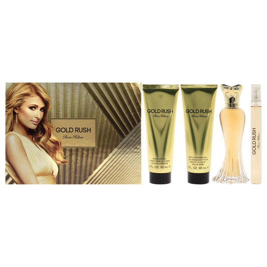 Paris Hilton Gold Rush 3.4Oz Edp Spray, 0.34Oz Edp Spray, 3Oz Body Lotion, 3Oz Shower Gel Women 4 Pc Gift Set