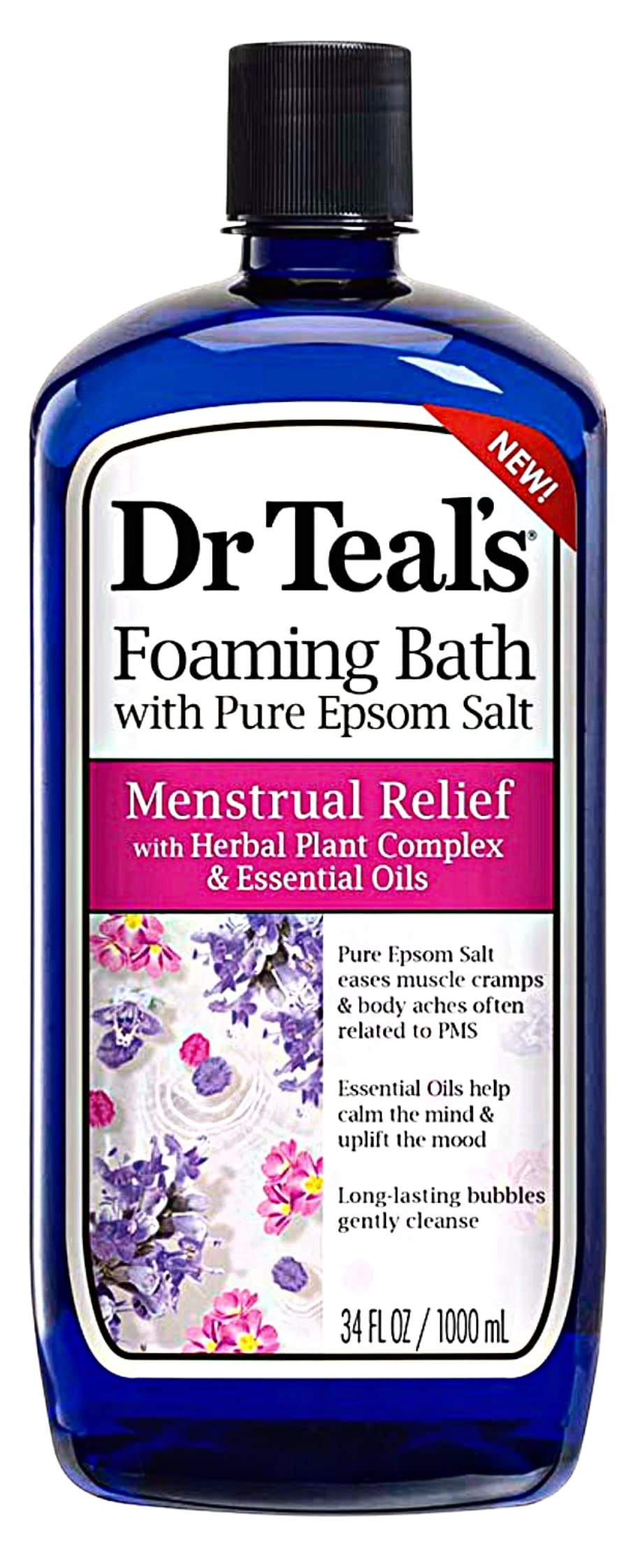 Menstrual Relief Foaming Bath With Pure Epsom Salt With Herbal Plant Complex & Essential Oils-34 Oz