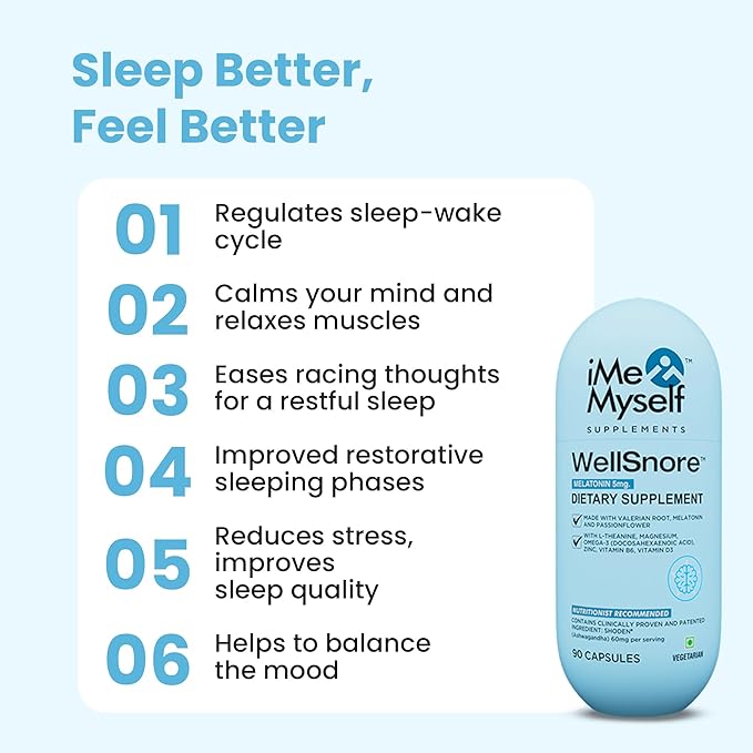 WellSnore 90 Vegan Capsules | Natural Sleep & Relaxation Support Blend with Plant-Based & Nutrients