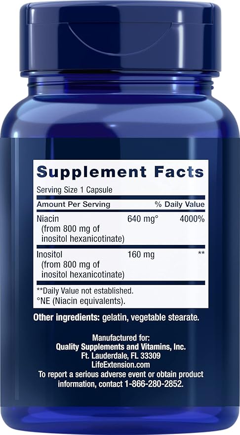 Life Extension No Flush Niacin 640 mg, 100 Capsules (Pack of 2)