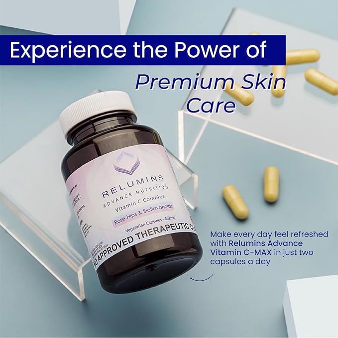 Relumins Skin & Immune Booster Vita Bundle – Advanced Vitamin C 1000mg with Rose HIPS (180 Capsules) + Max Strength Glutathione Booster (30 Veg Capsules) – Antioxidant & Skin Support, Halal Certified