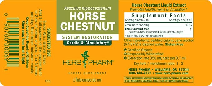 Herb Pharm Liquid Extract for Healthy Veins and Circulation, Horse Chestnut, 1 Fl Oz (Pack of 2)