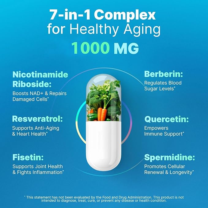 NMN Supplement Alternative - Liposomal Nicotinamide Riboside, Fisetin, Resveratrol, Spermidine, Berberine - High Purity NAD Supplement for Anti Aging, Heart 60 Capsules