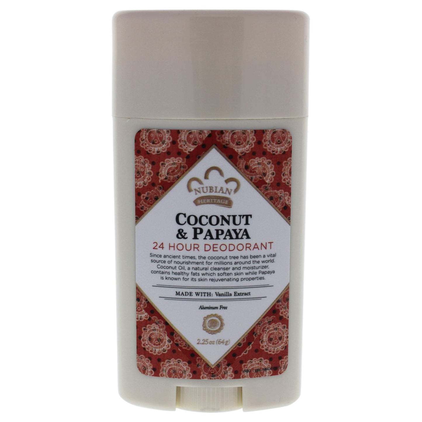 Nubian Heritage 24 Hour Deodorant, Coconut/Papaya With Vanilla Oil,2.25 Ounces